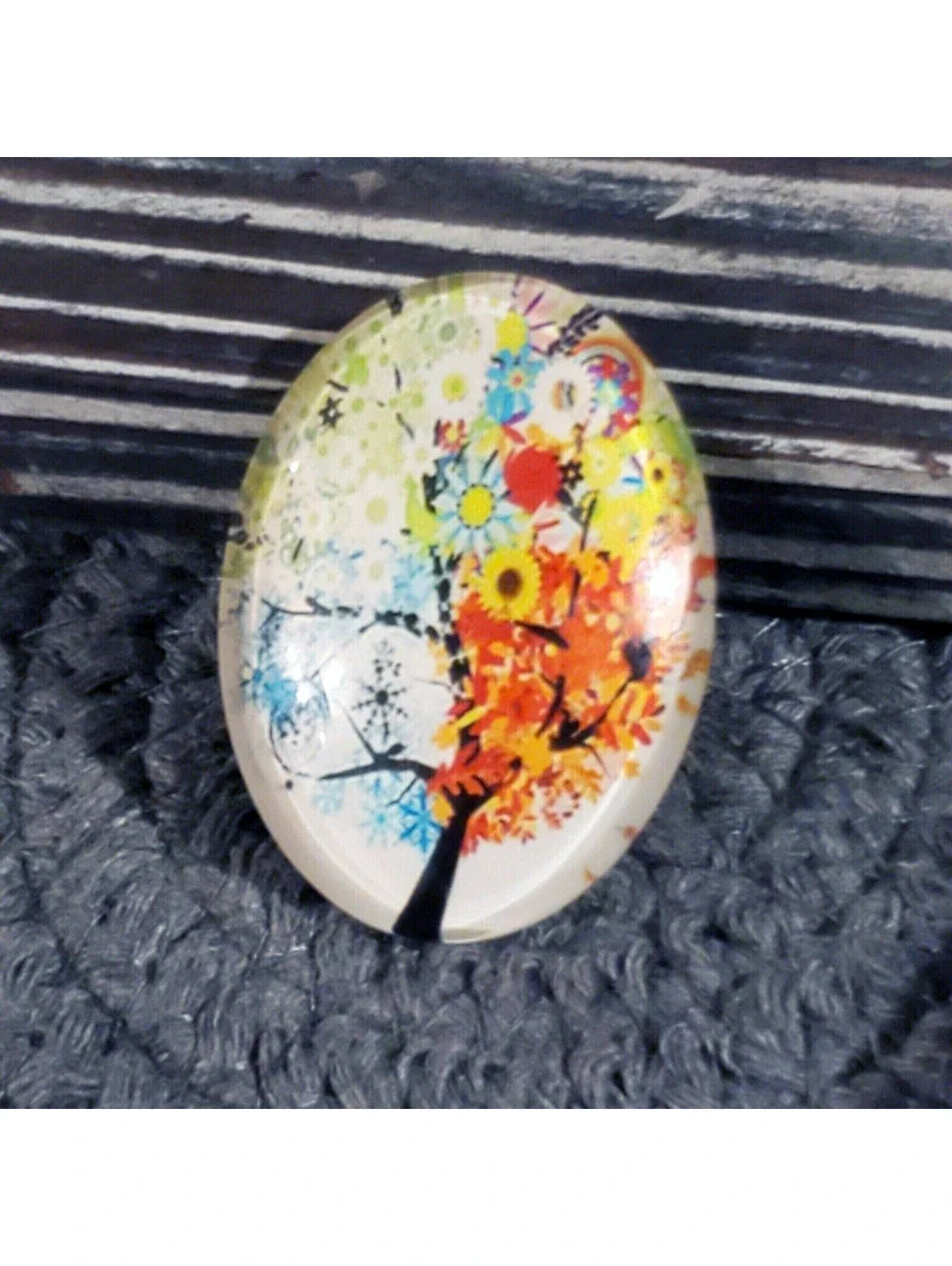 Handmade Tree of Life 40x30mm Oval Tempered Glass Cabochon 6939-F
